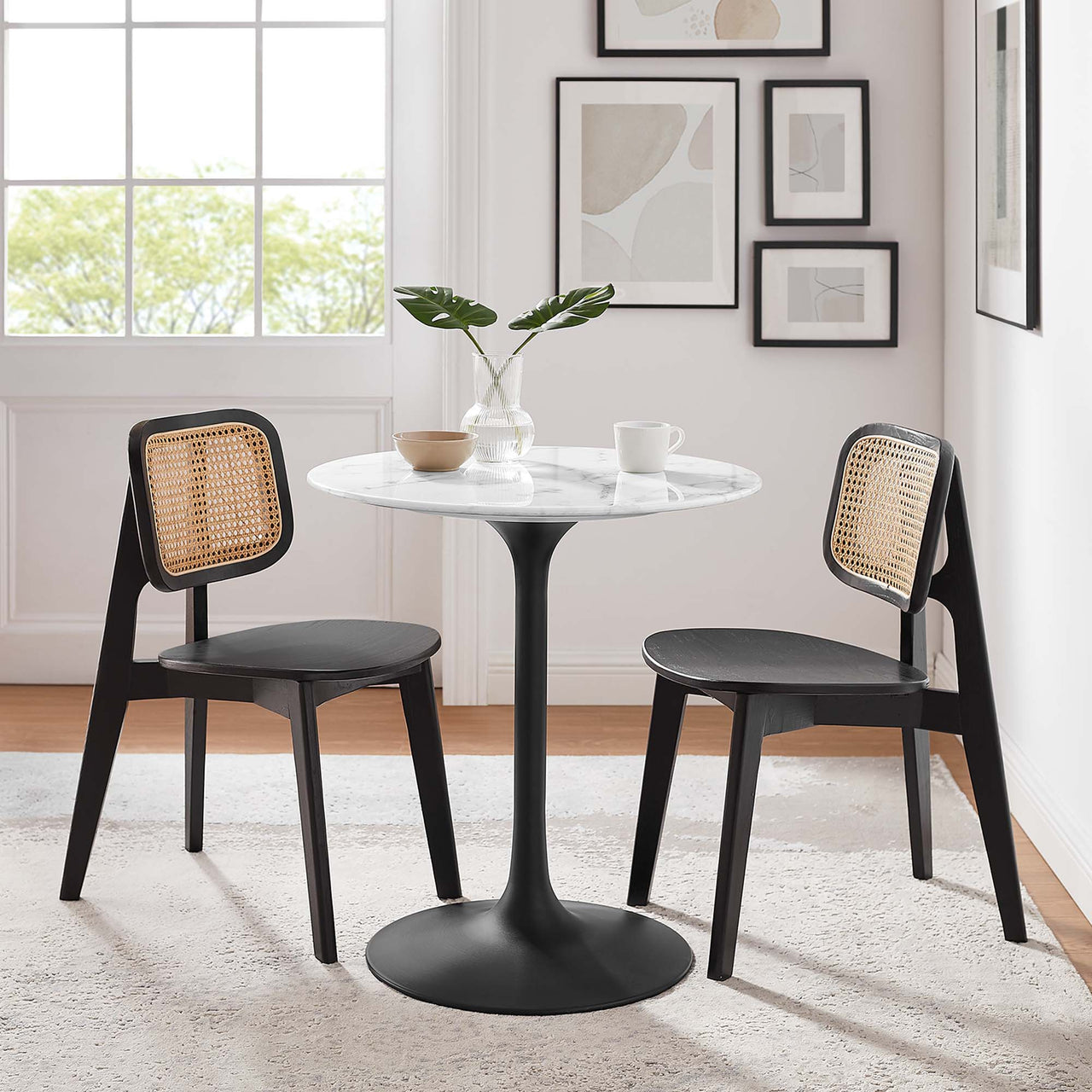 Ensemble Round Faux Marble Dining Table, Extra Small, Black & White
