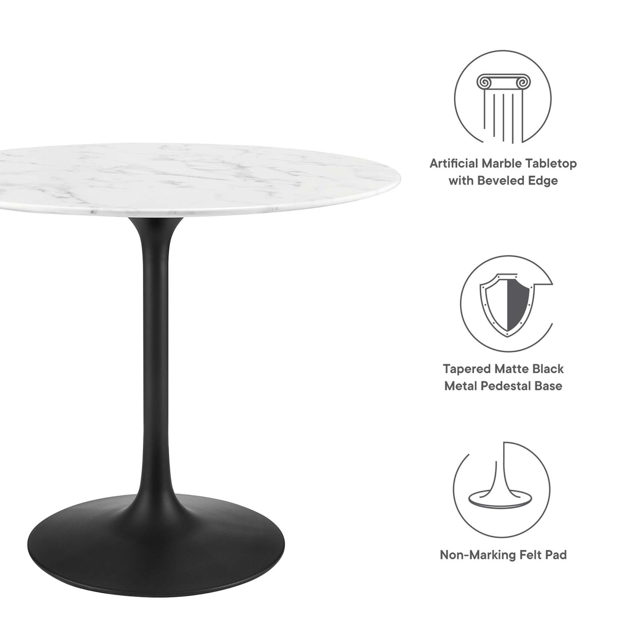 Ensemble Round Faux Marble Dining Table, Small, Black & White