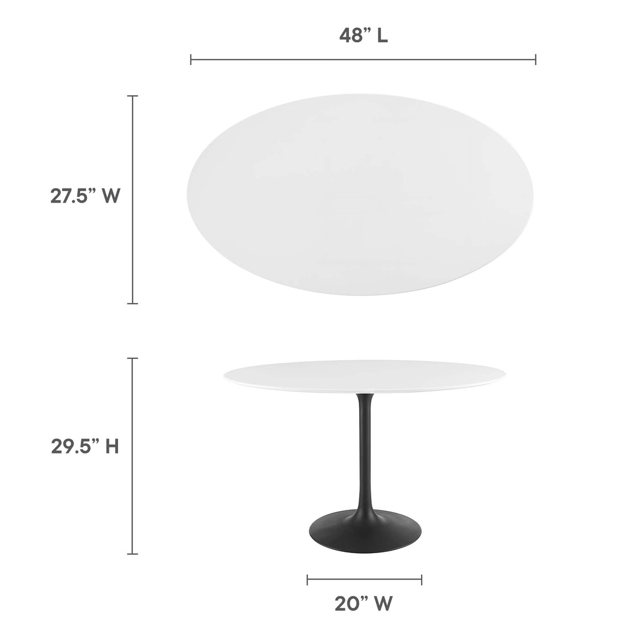 Ensemble Oval Dining Table, Small, Black & White