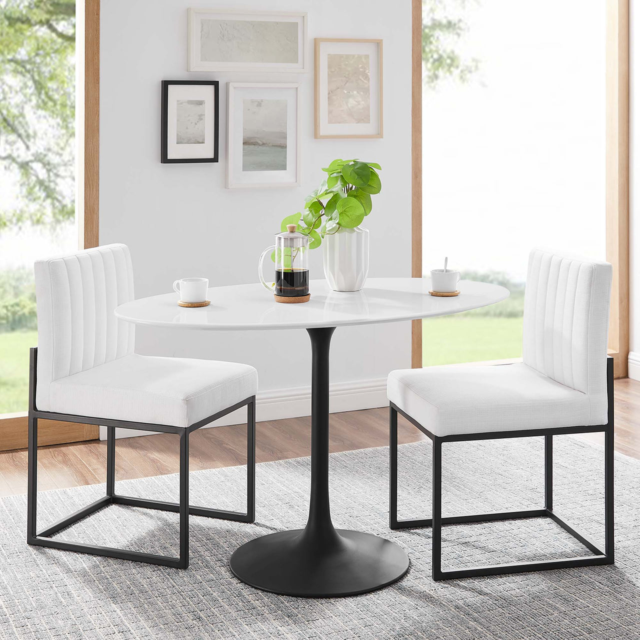 Ensemble Oval Dining Table, Small, Black & White