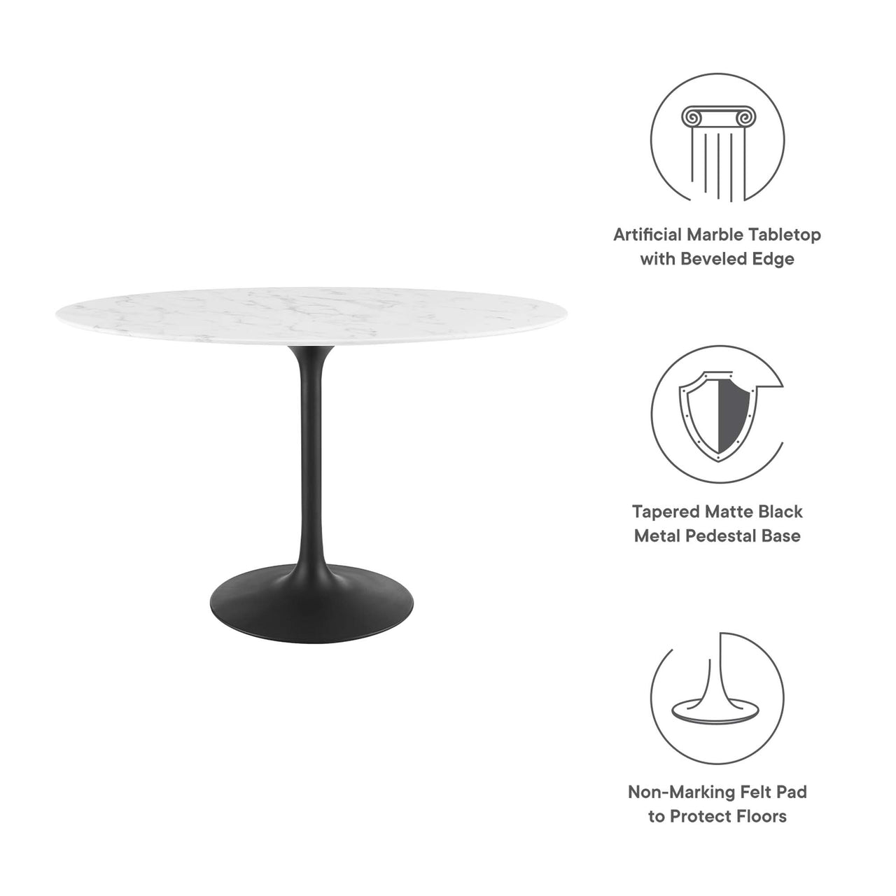 Ensemble Oval Faux Marble Dining Table, Small, Black & White