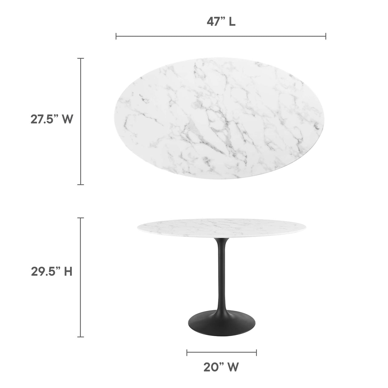 Ensemble Oval Faux Marble Dining Table, Small, Black & White