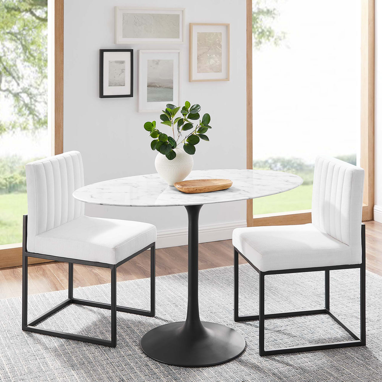Ensemble Oval Faux Marble Dining Table, Small, Black & White
