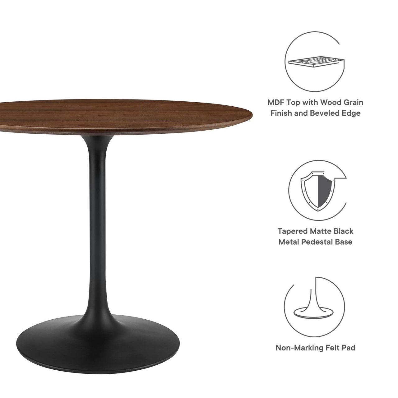 Ensemble Round Dining Table, Small, Black & Walnut