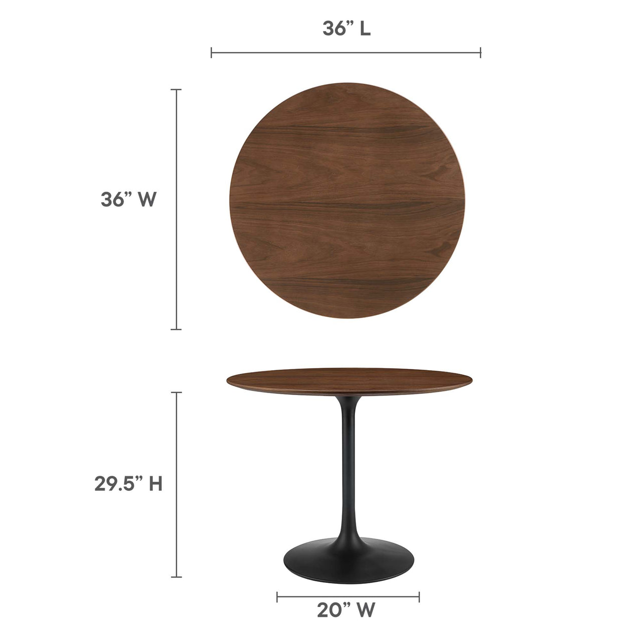 Ensemble Round Dining Table, Small, Black & Walnut