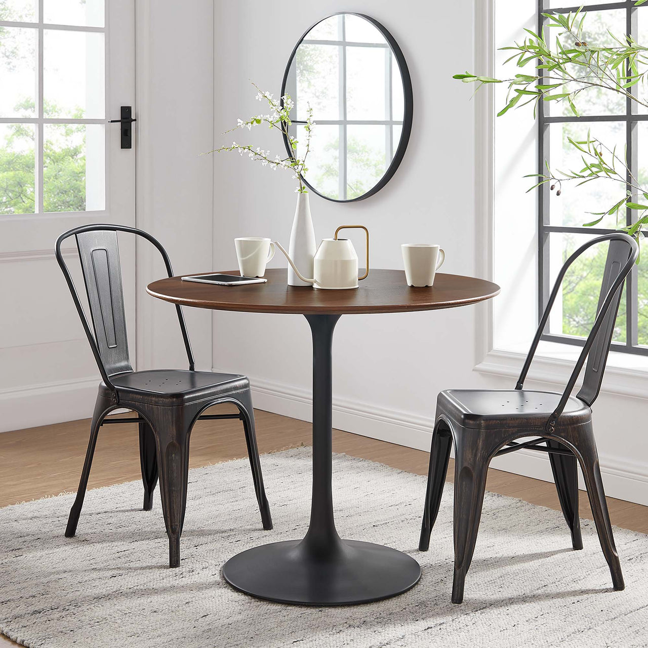 Ensemble Round Dining Table, Small, Black & Walnut