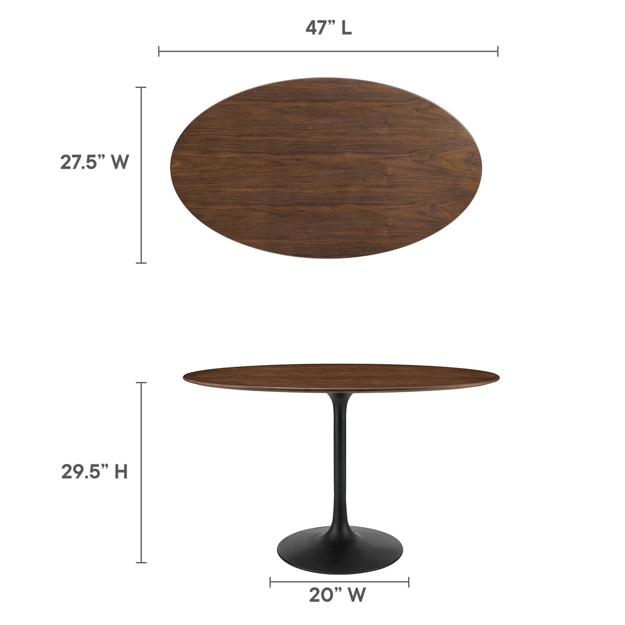Ensemble Oval Dining Table, Small, Black & Walnut