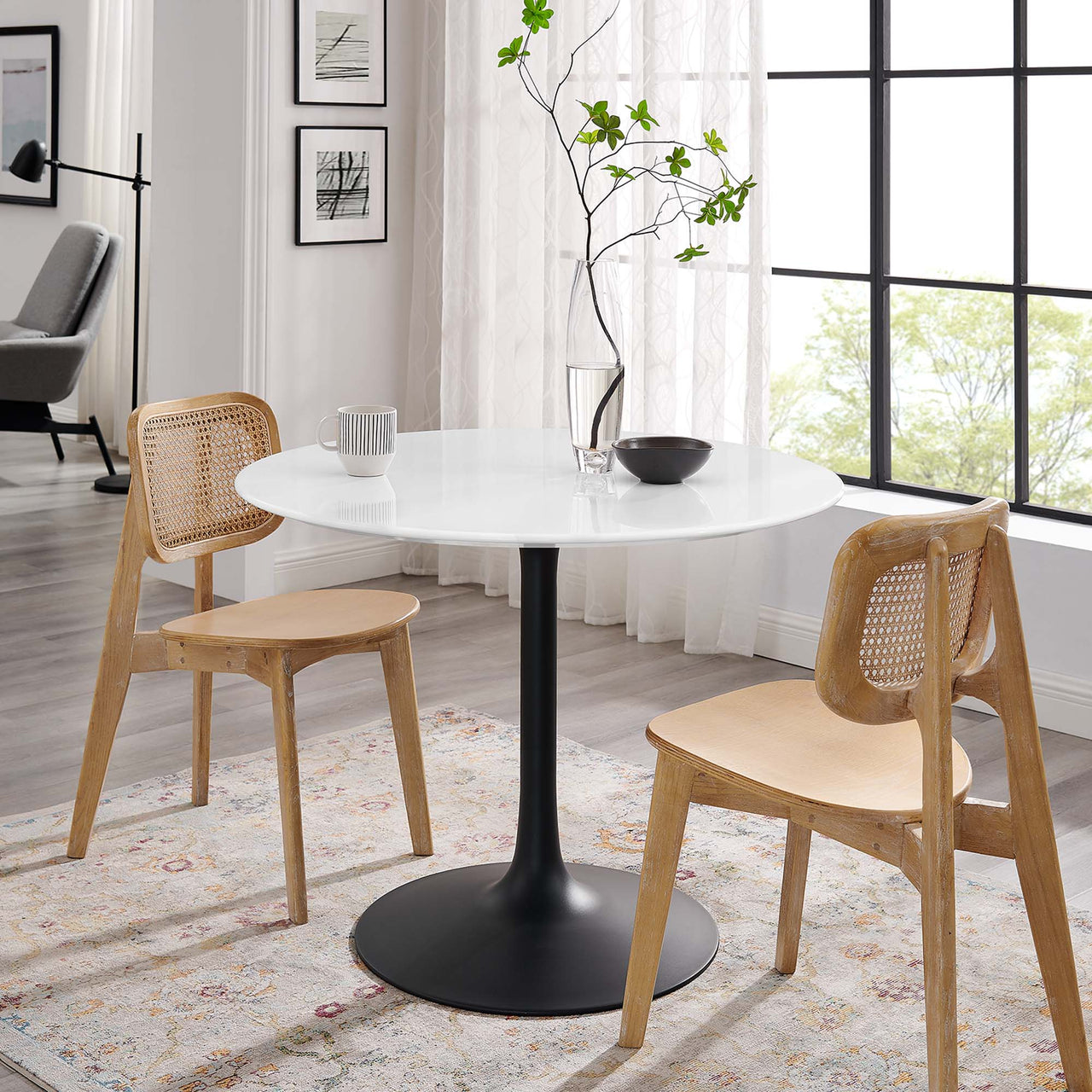 Ensemble Round Dining Table, Medium, Black & White