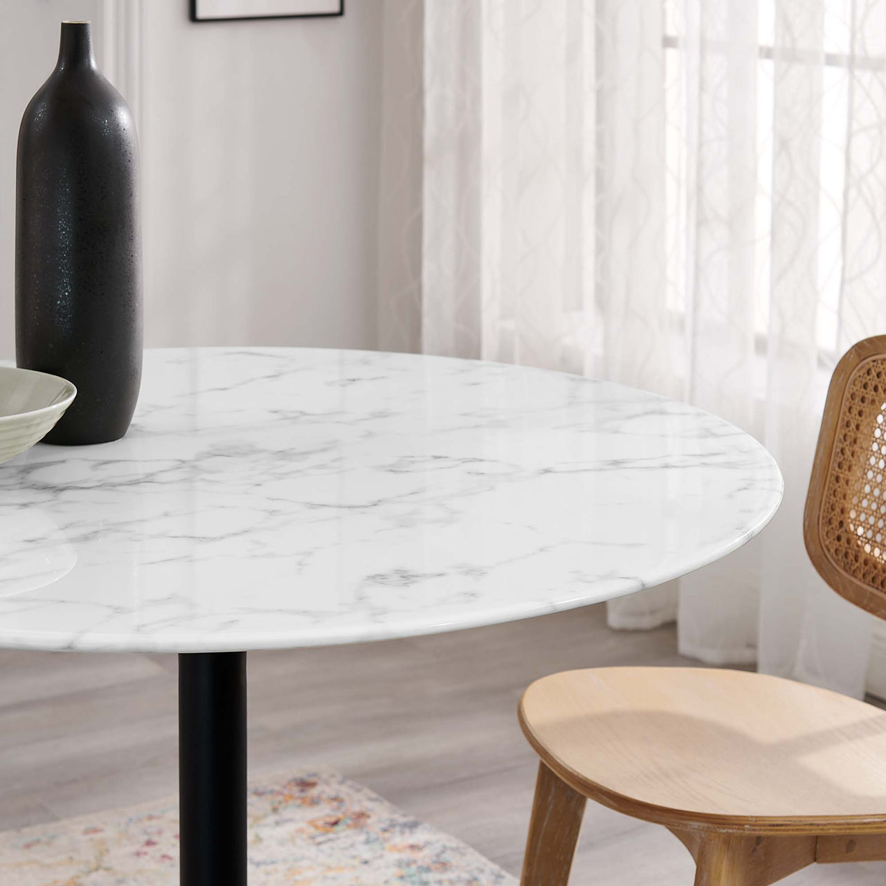 Ensemble Round Faux Marble Dining Table, Medium, Black & White