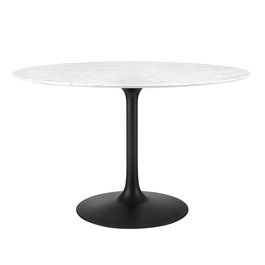 Ensemble Round Faux Marble Dining Table, Large, Black & White
