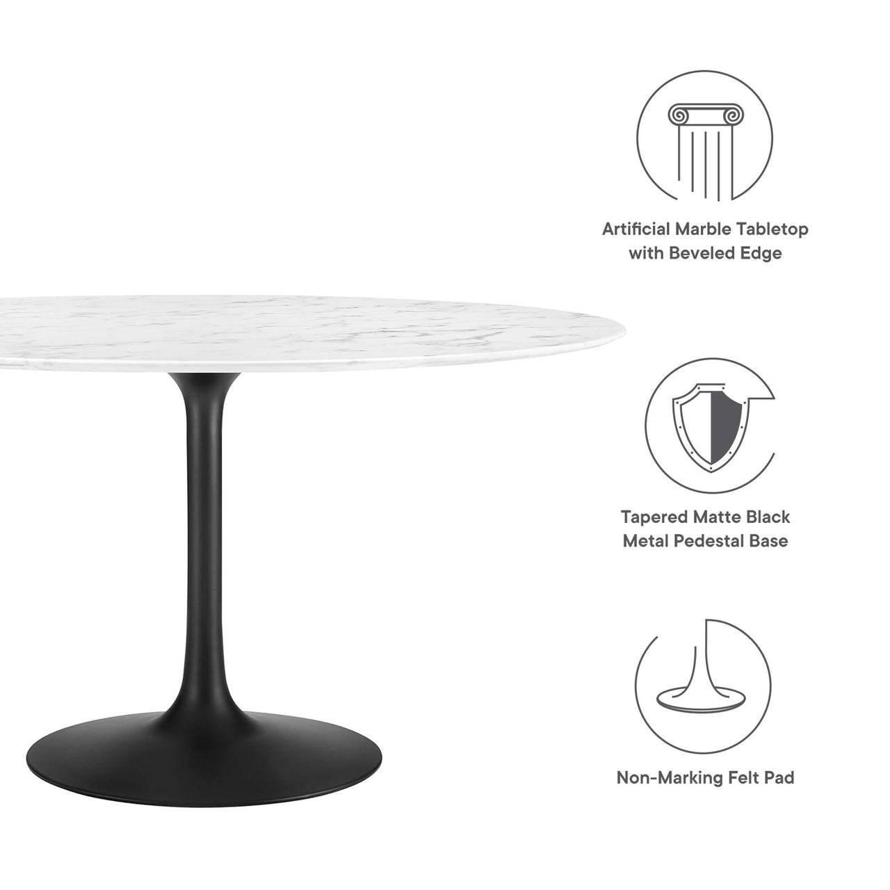Ensemble Round Faux Marble Dining Table, Extra Large, Black & White