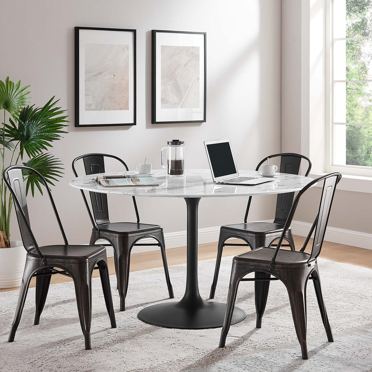 Ensemble Round Faux Marble Dining Table, Extra Large, Black & White