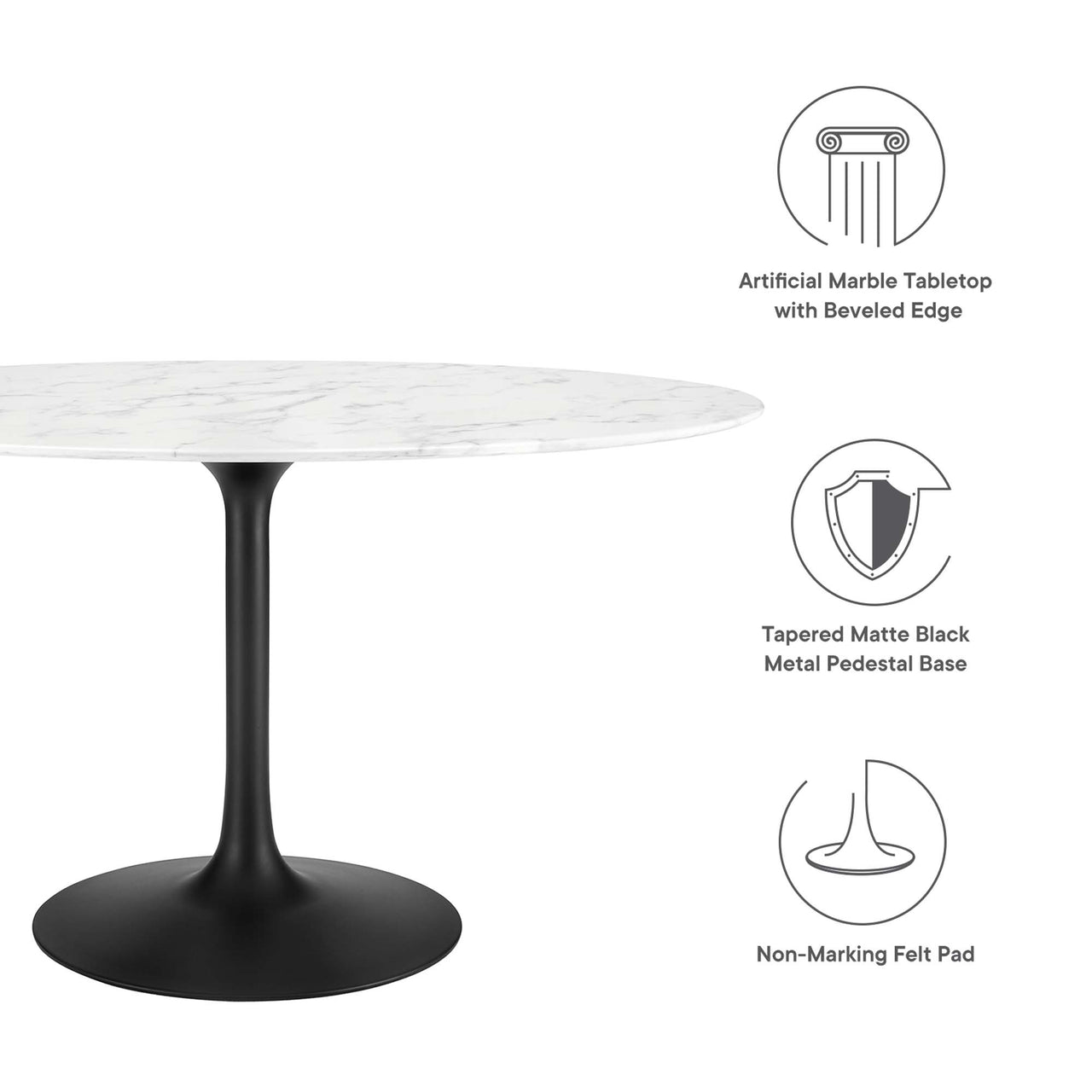 Ensemble Oval Faux Marble Dining Table, Medium, Black & White