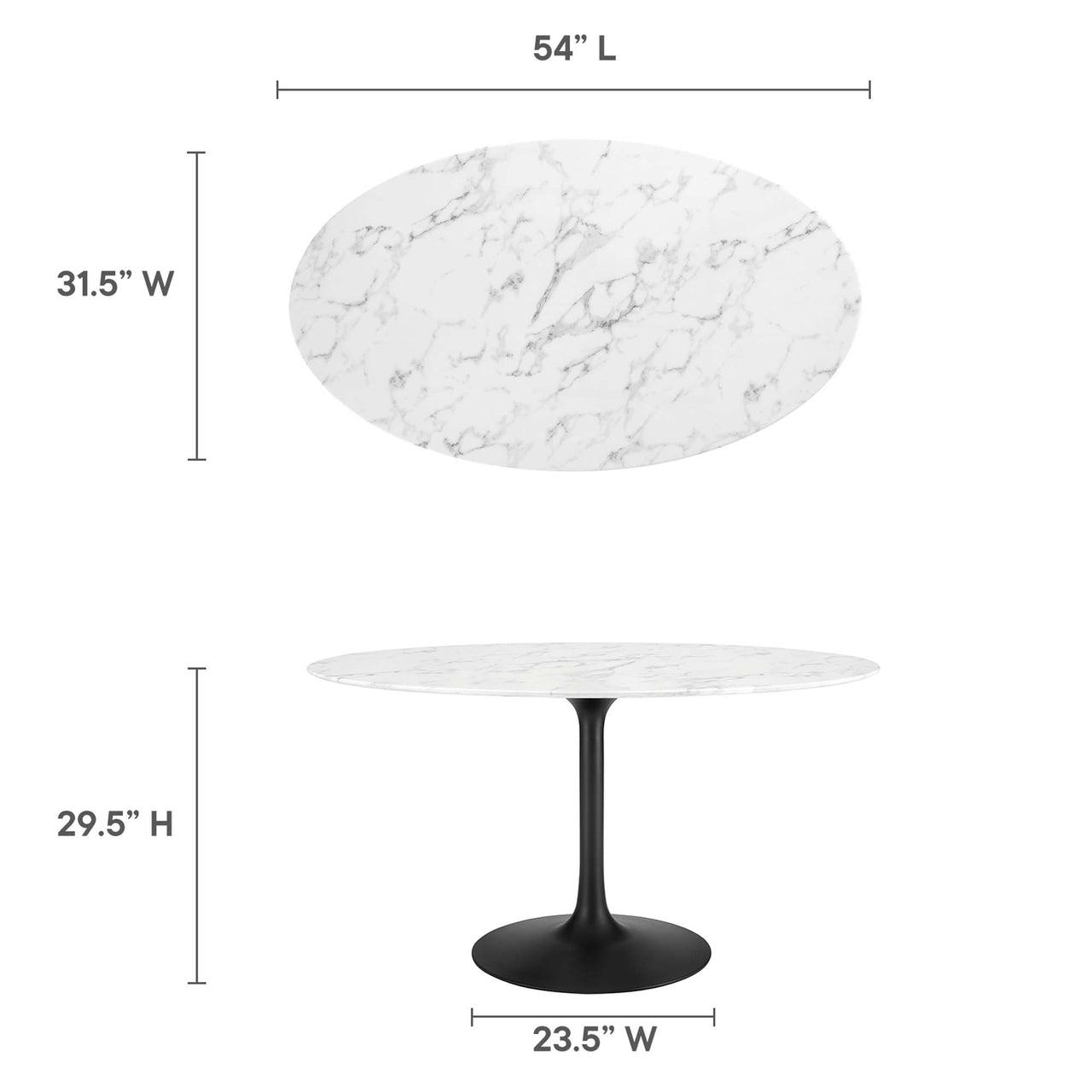 Ensemble Oval Faux Marble Dining Table, Medium, Black & White