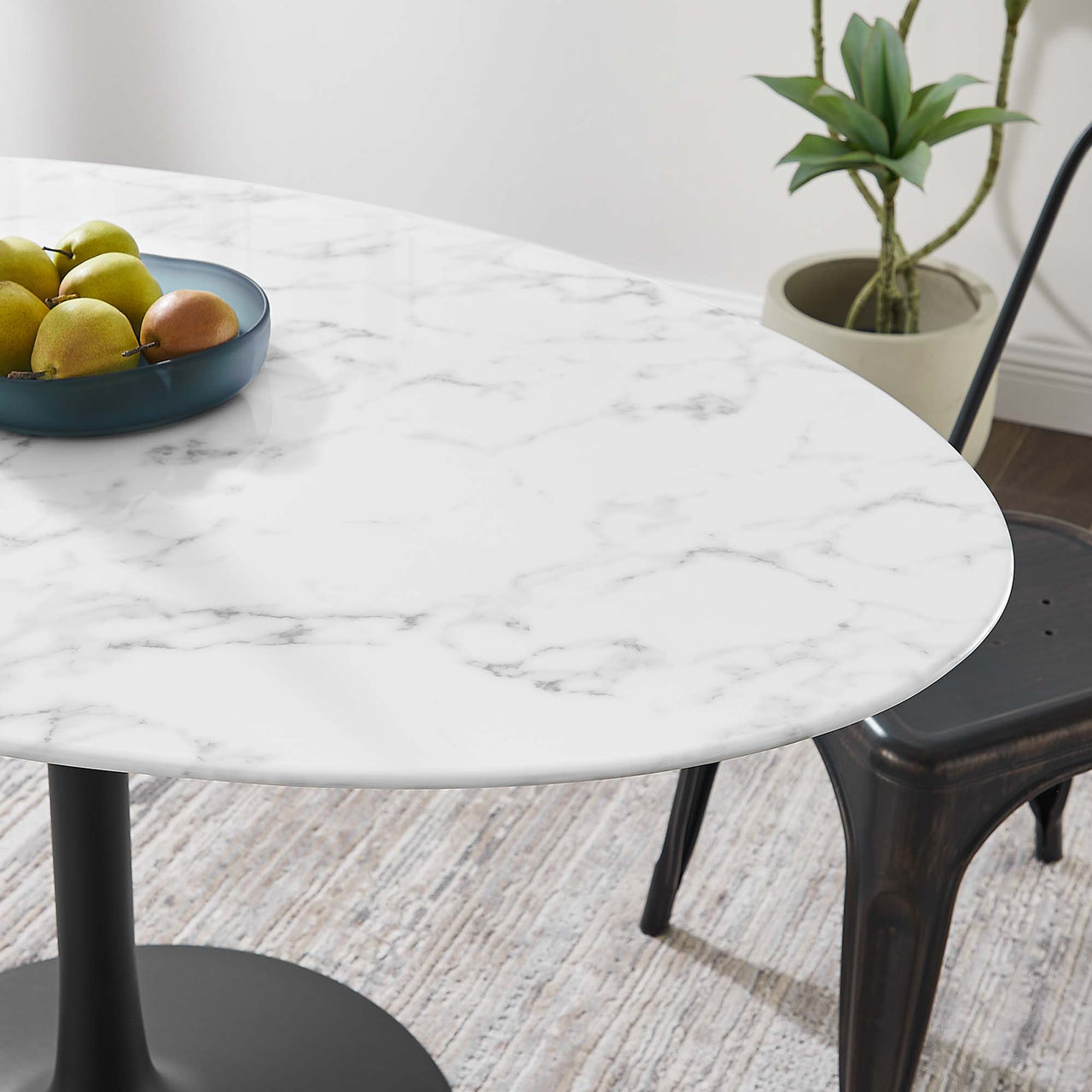 Ensemble Oval Faux Marble Dining Table, Medium, Black & White