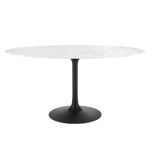 Ensemble Oval Faux Marble Dining Table, Large, Black & White