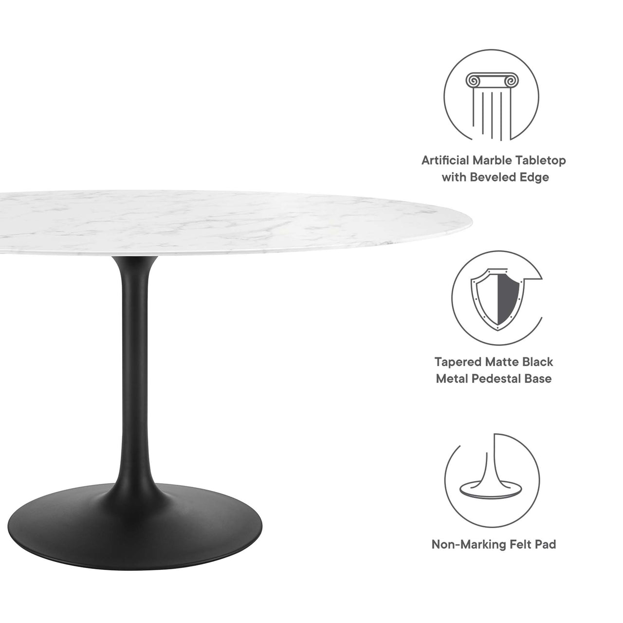 Ensemble Oval Faux Marble Dining Table, Large, Black & White