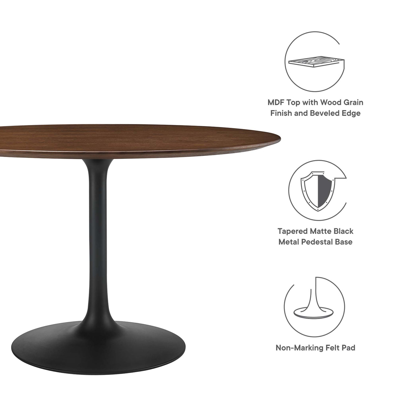 Ensemble Round Dining Table, Large, Black & Walnut