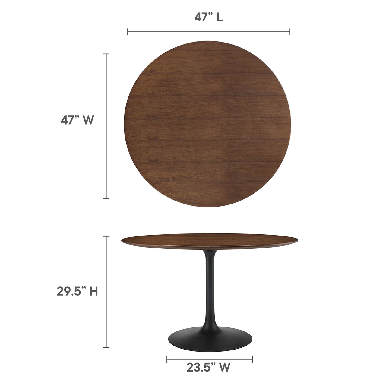 Ensemble Round Dining Table, Large, Black & Walnut