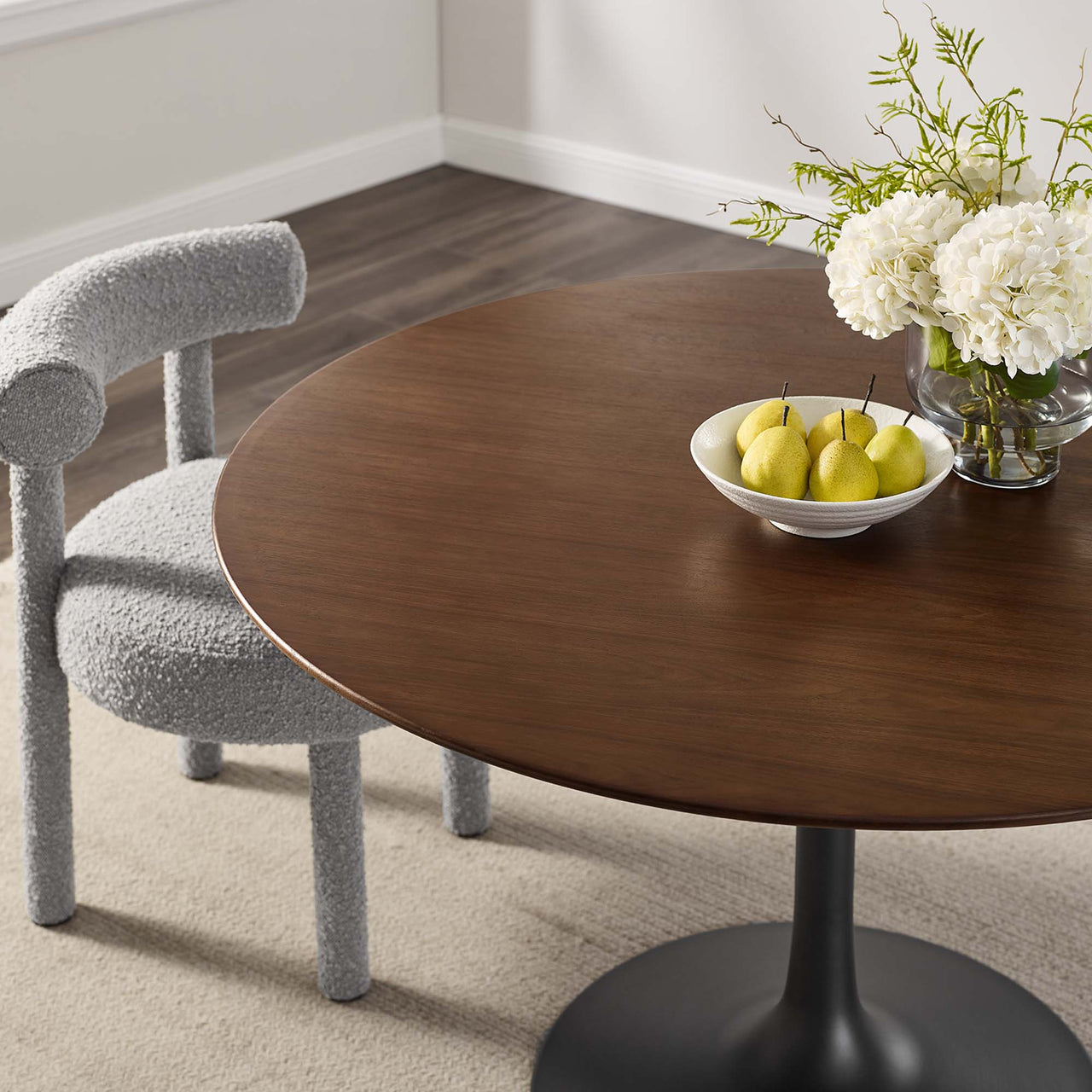 Ensemble Round Dining Table, Large, Black & Walnut