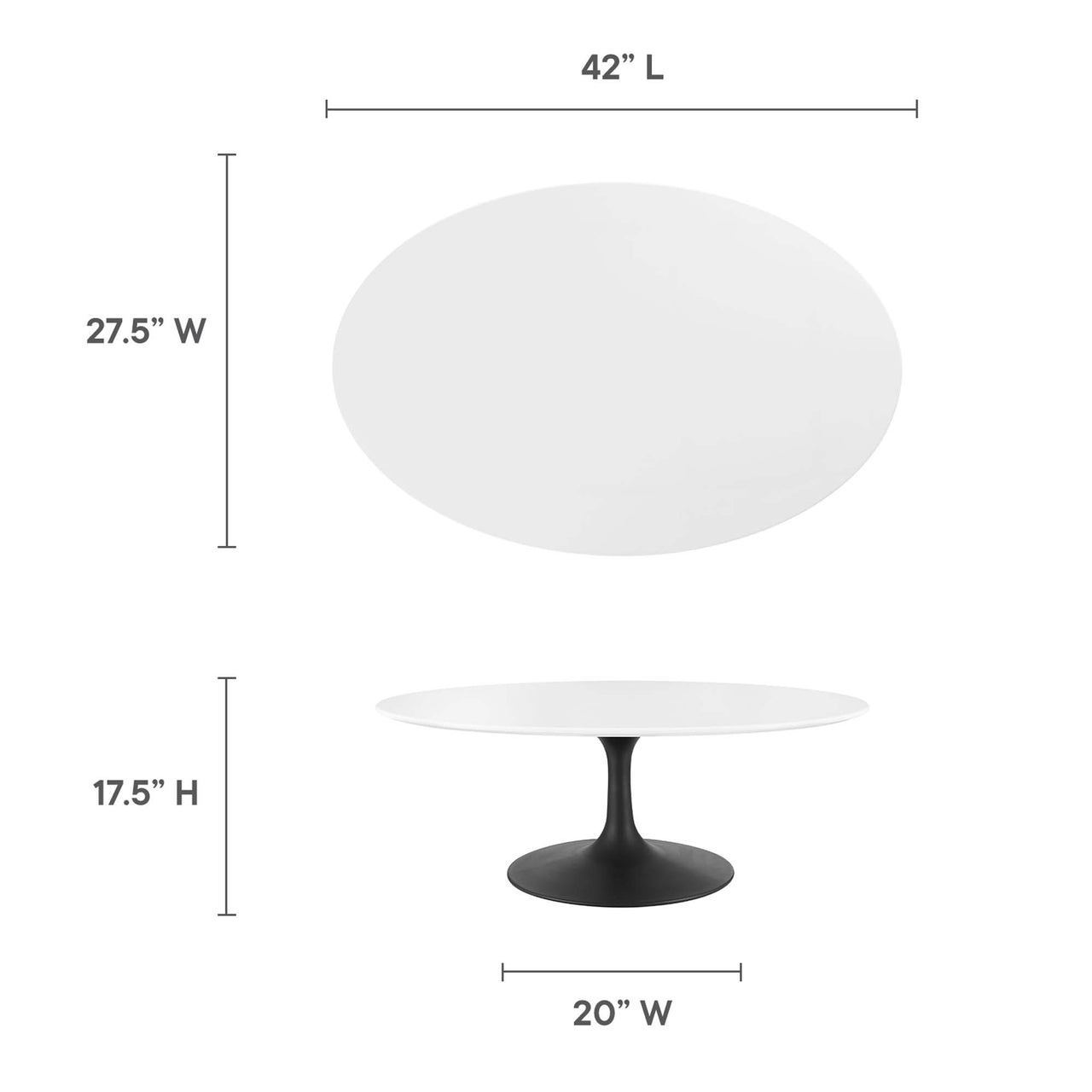 Ensemble Oval Coffee Table, Small, Black & White
