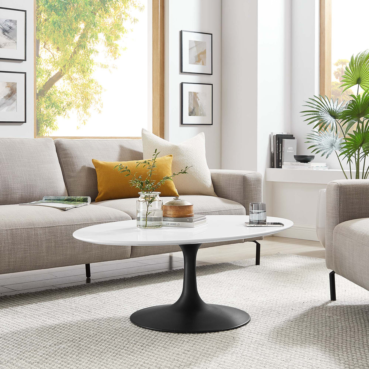 Ensemble Oval Coffee Table, Small, Black & White