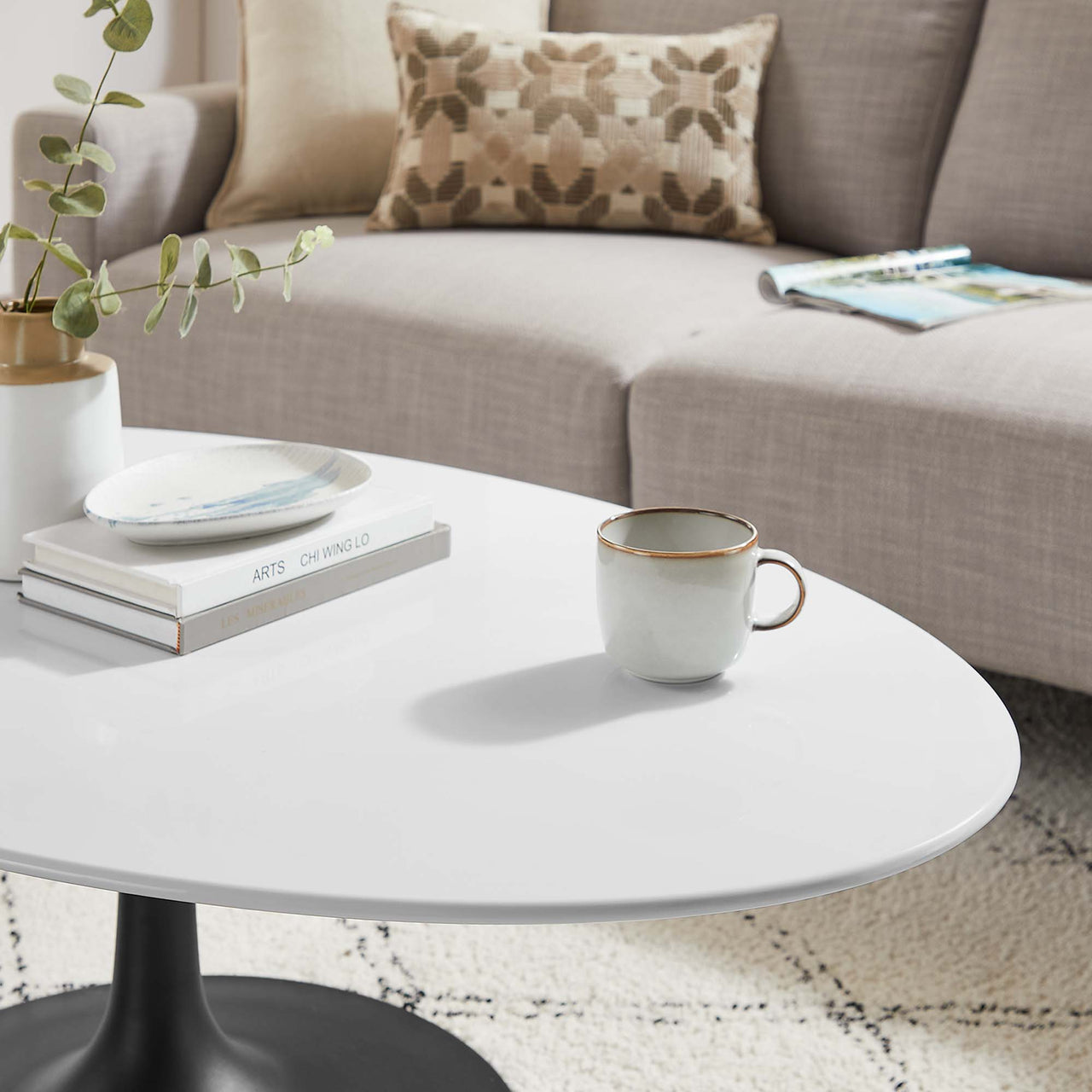 Ensemble Oval Coffee Table, Medium, Black & White
