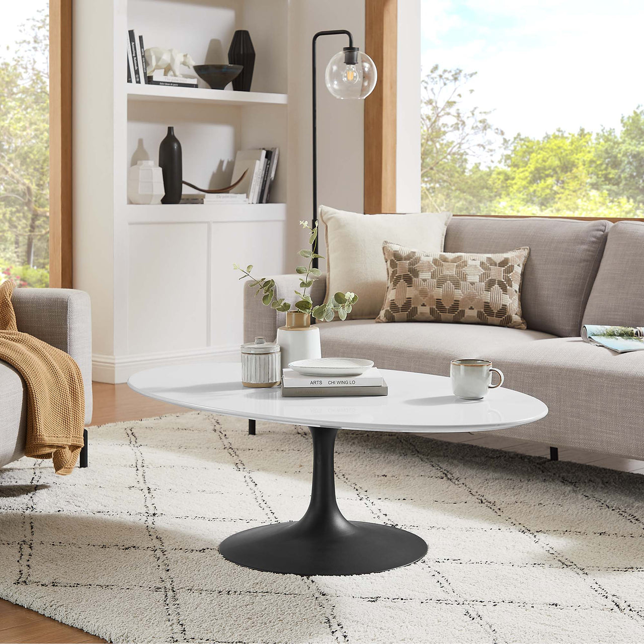 Ensemble Oval Coffee Table, Medium, Black & White