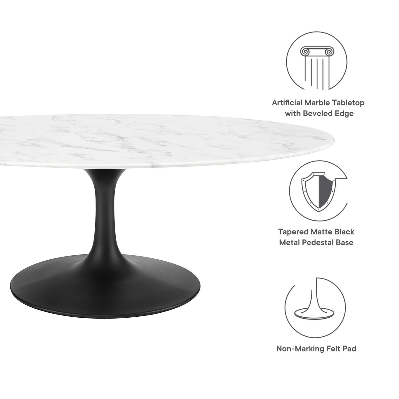 Ensemble Oval Faux Marble Coffee Table, Medium, Black & White