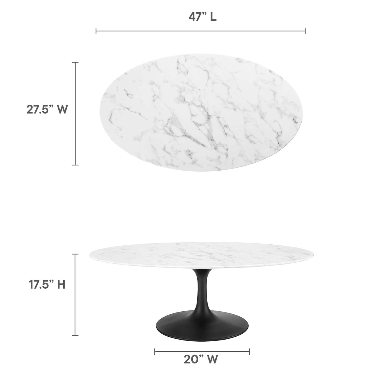 Ensemble Oval Faux Marble Coffee Table, Medium, Black & White