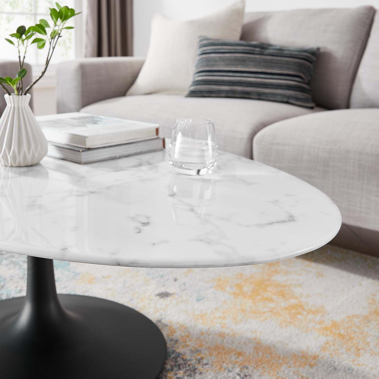 Ensemble Oval Faux Marble Coffee Table, Medium, Black & White