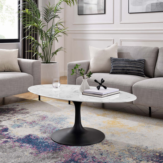 Ensemble Oval Faux Marble Coffee Table, Medium, Black & White