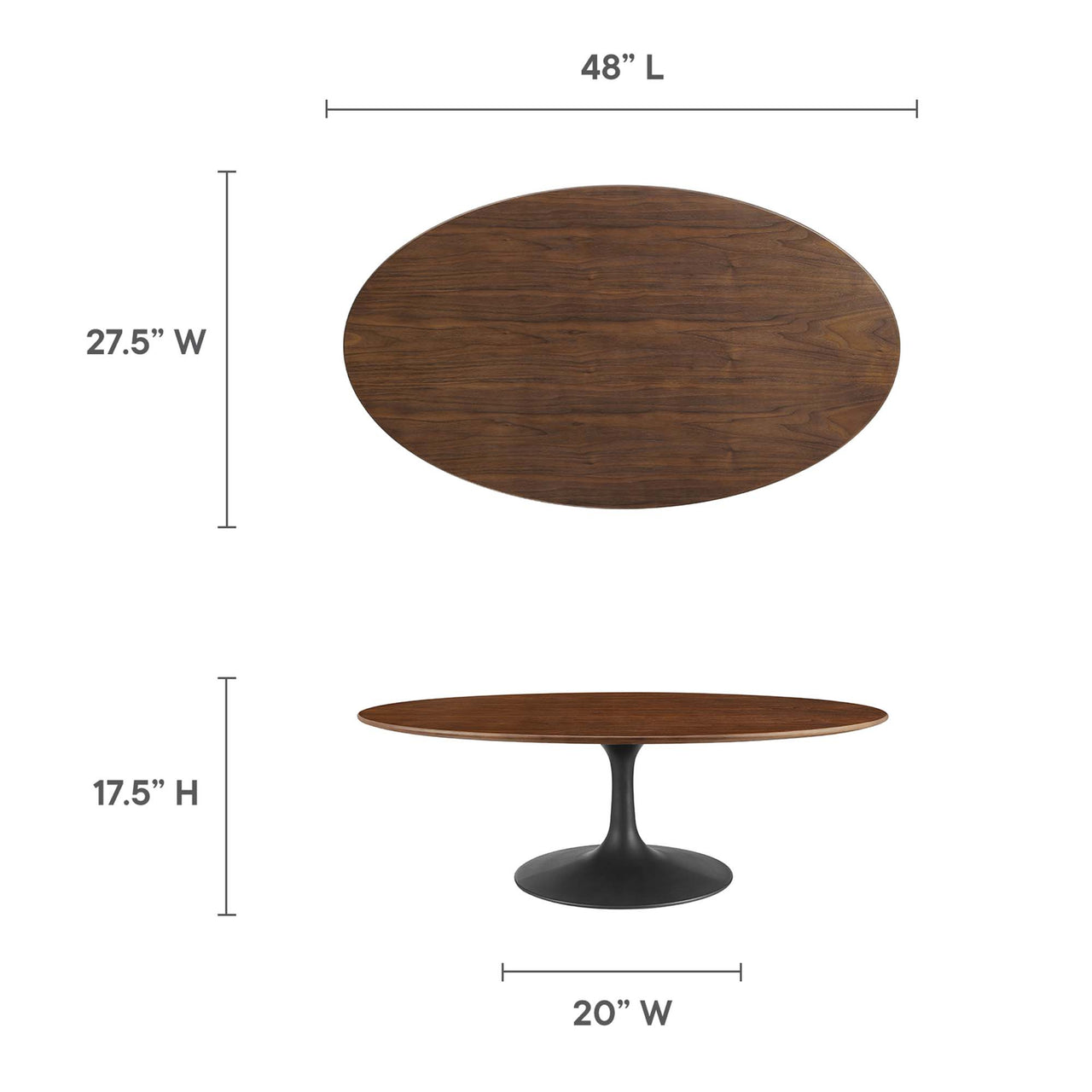 Ensemble Oval Coffee Table, Medium, Black & Walnut