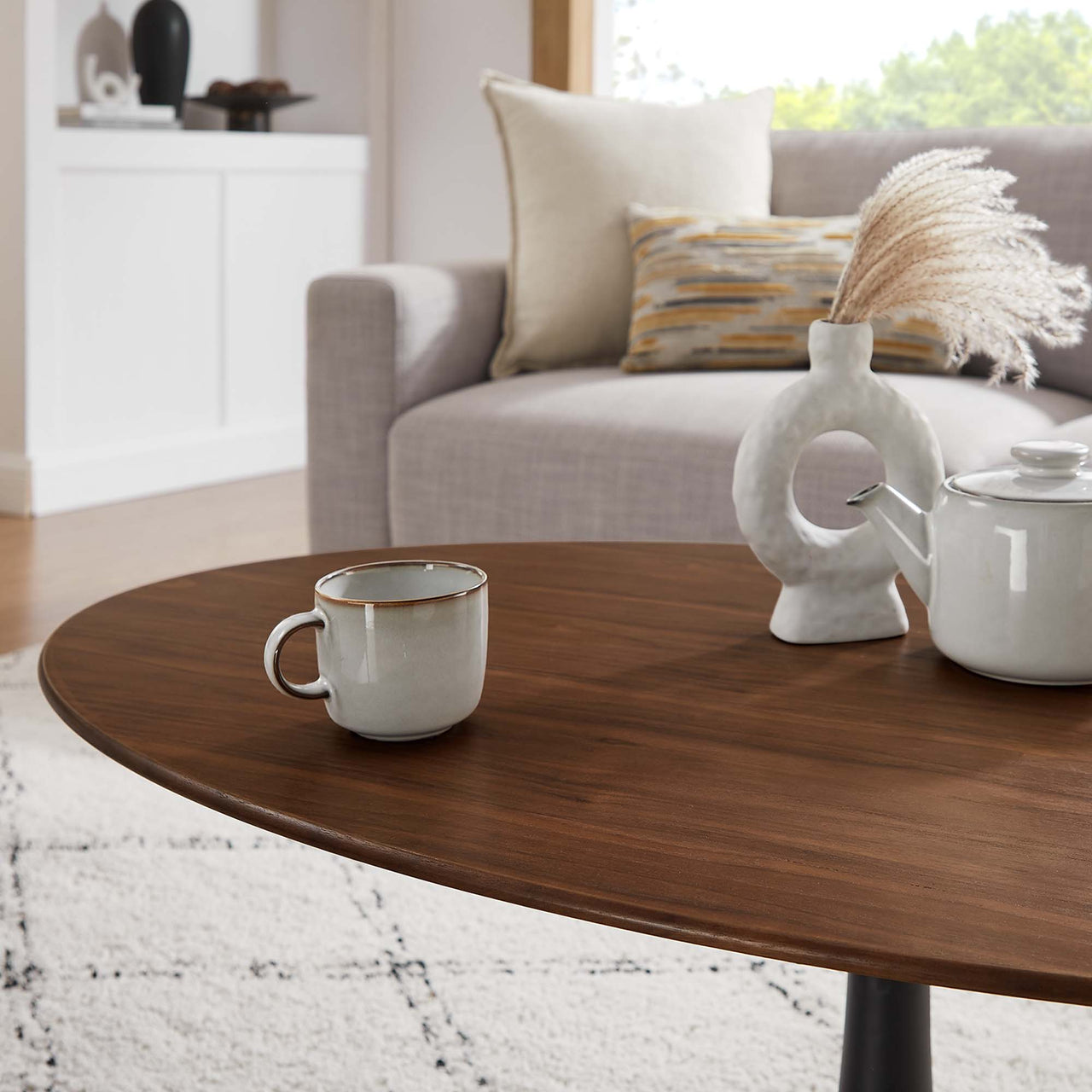 Ensemble Oval Coffee Table, Medium, Black & Walnut