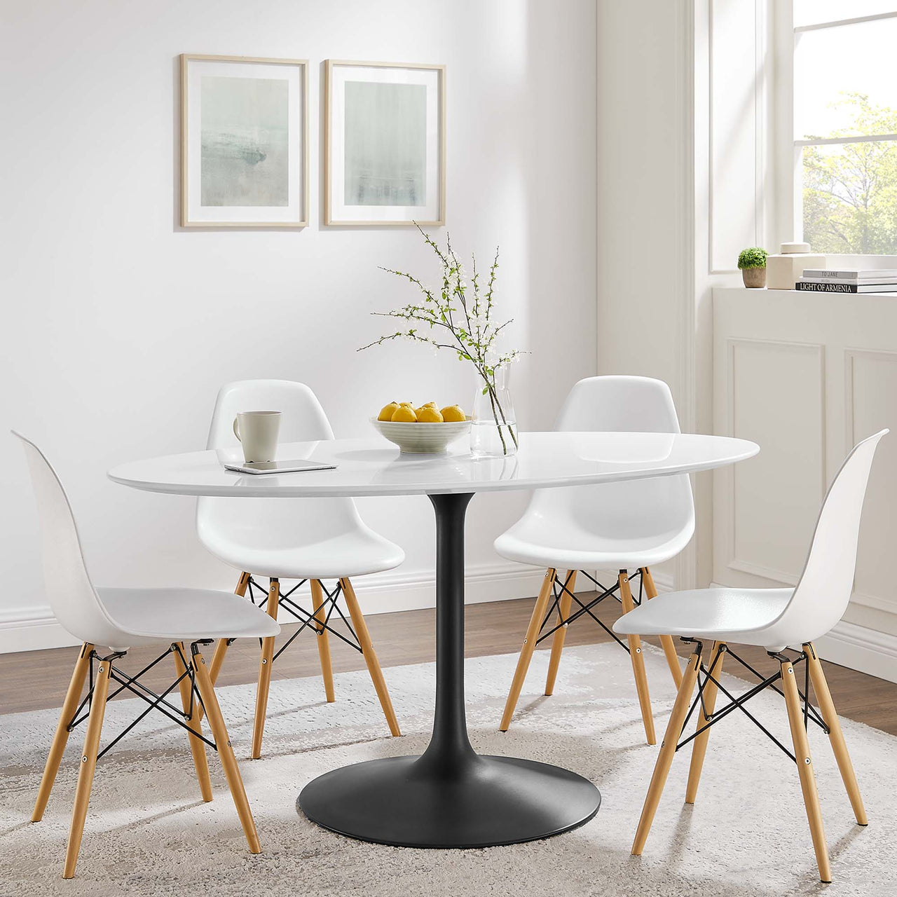 Ensemble Oval Dining Table, Large, Black & White