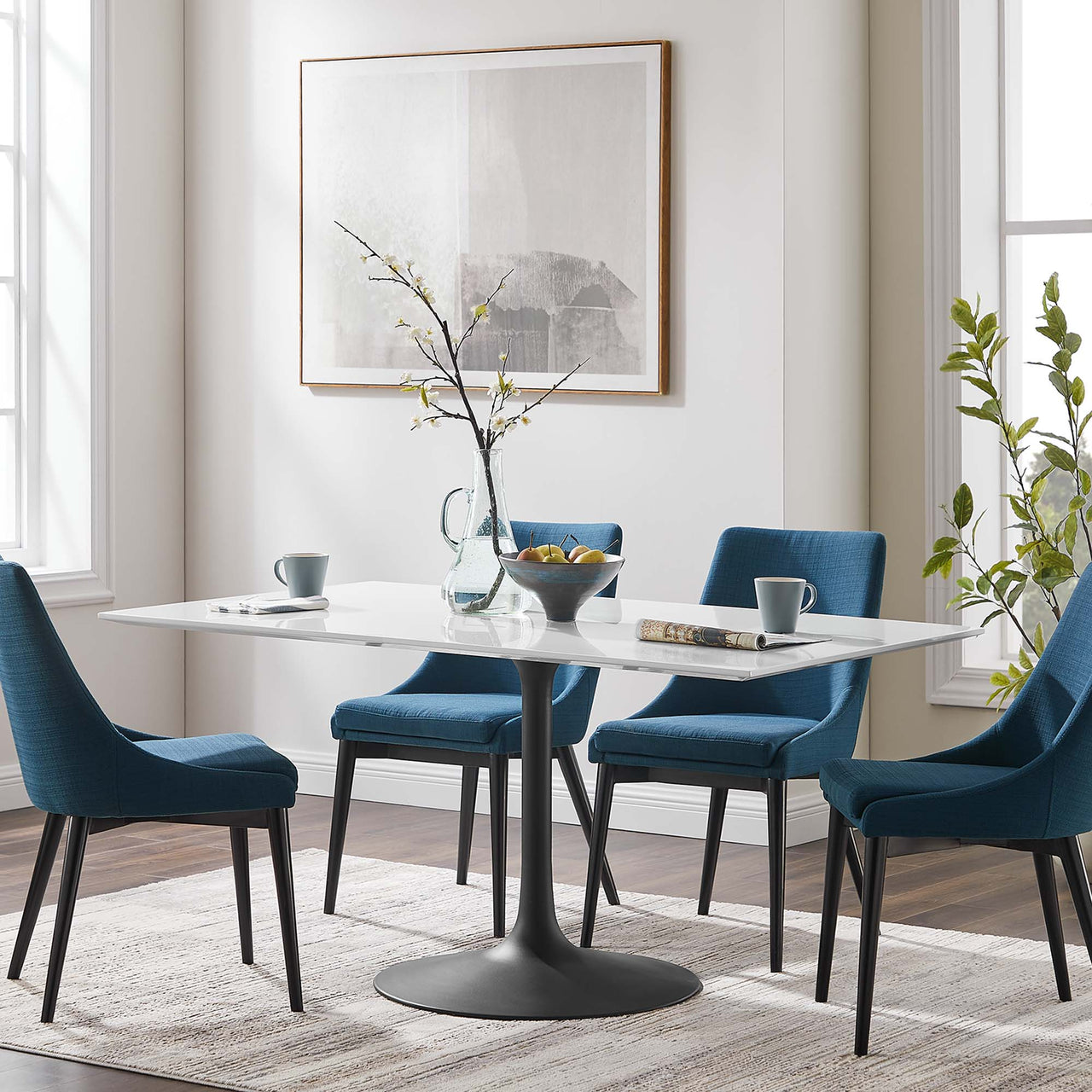 Ensemble Rectangular Wood Dining Table, Medium, Black & White