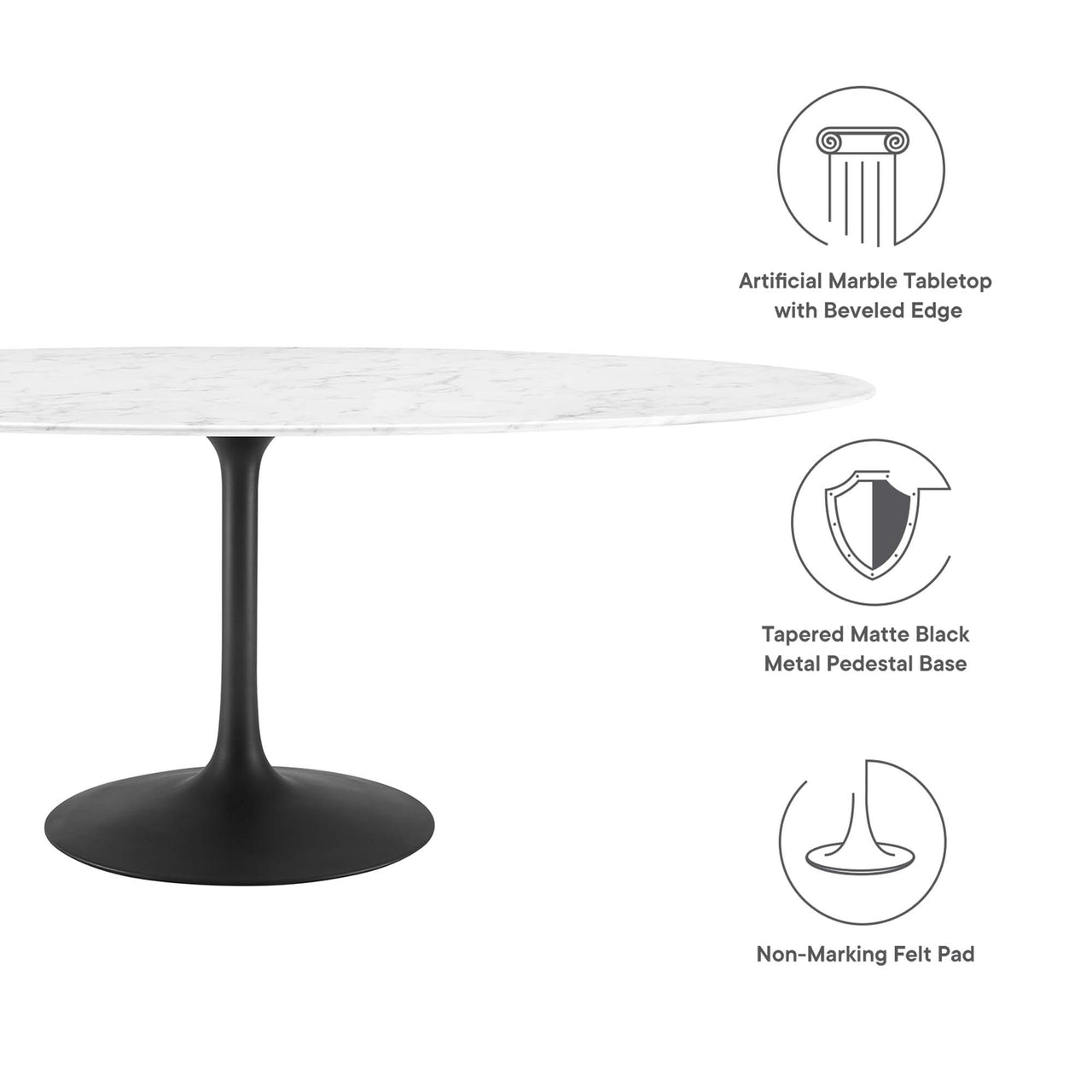 Ensemble Oval Faux Marble Dining Table, Extra Large, Black & White