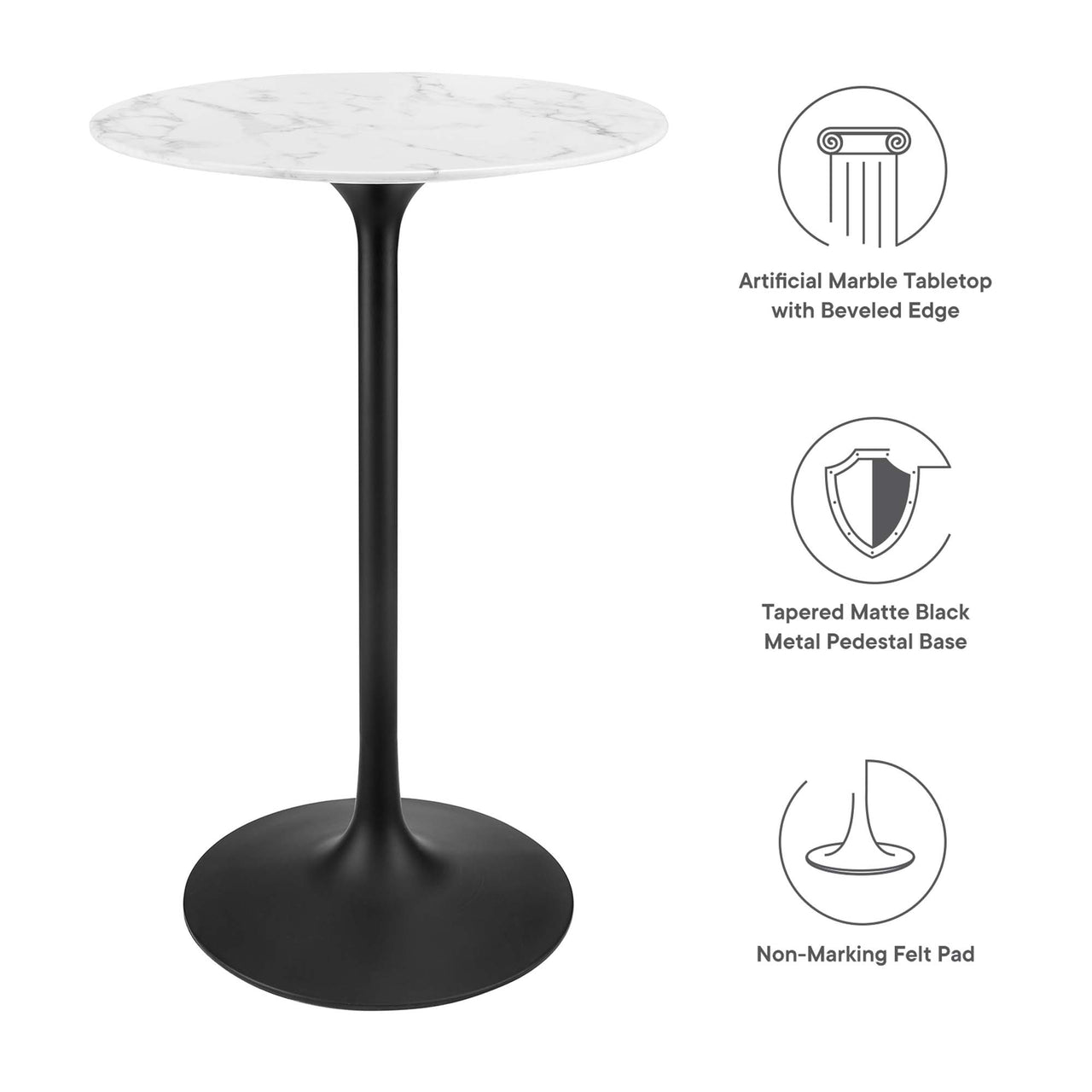 Ensemble Round Faux Marble Bar Table, Black & White