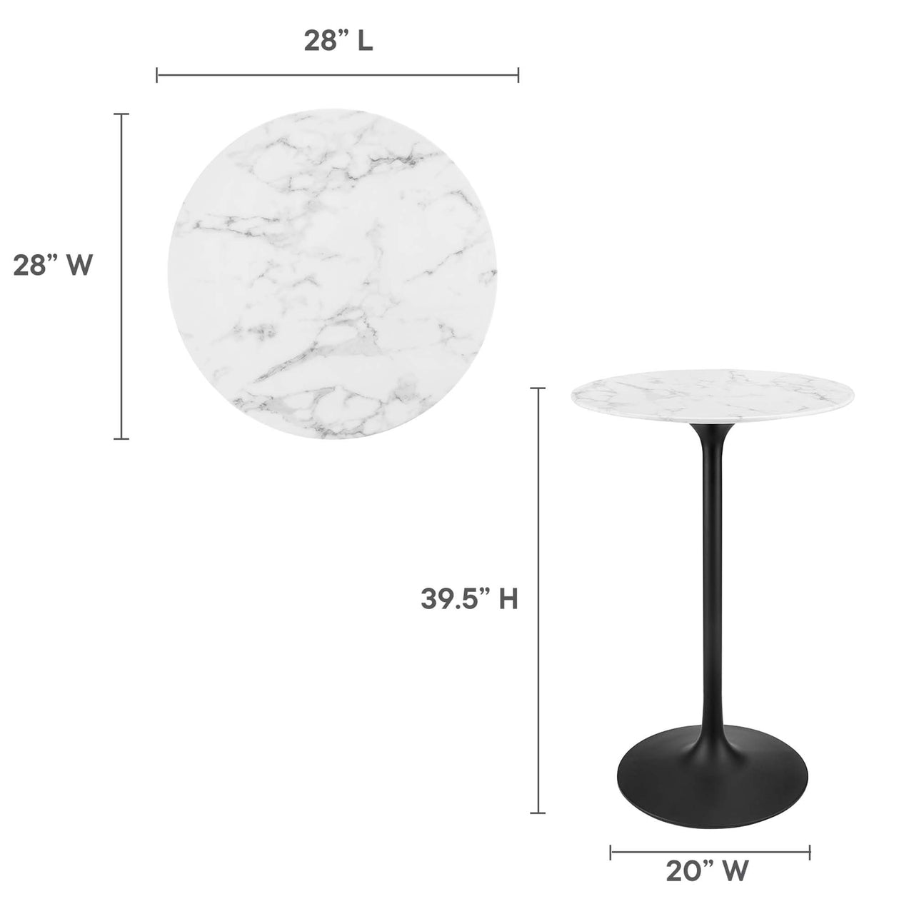 Ensemble Round Faux Marble Bar Table, Black & White