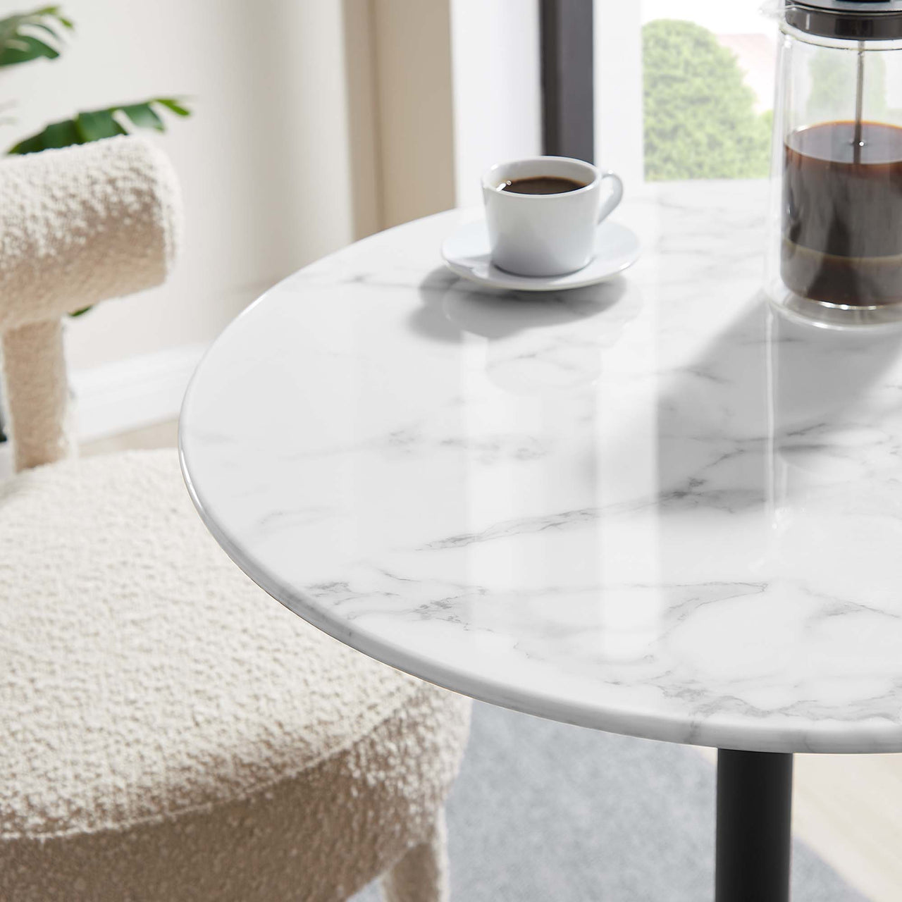 Ensemble Round Faux Marble Bar Table, Black & White