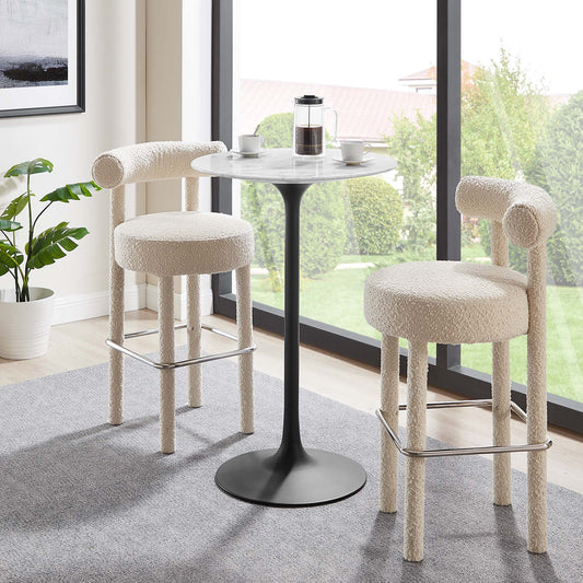 Ensemble Round Faux Marble Bar Table, Black & White