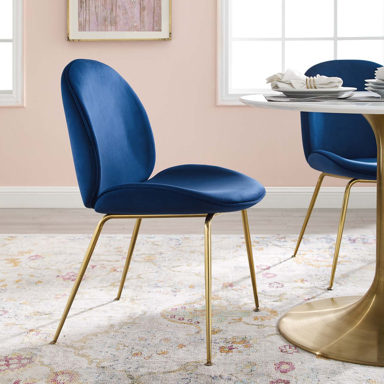 Gossip Upholstered Velvet Dining Chair, Navy