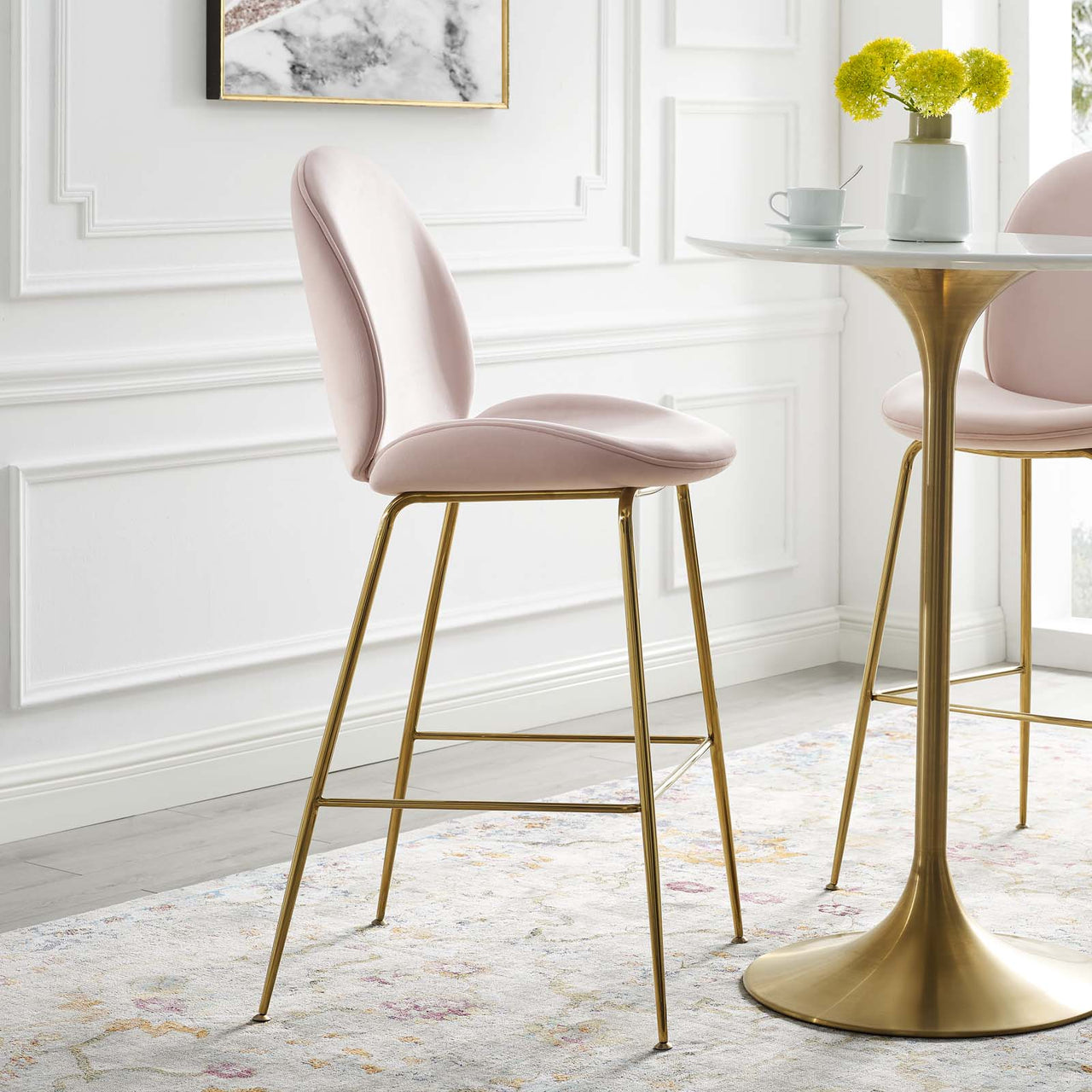 Gossip Upholstered Velvet Bar Stool, Pink