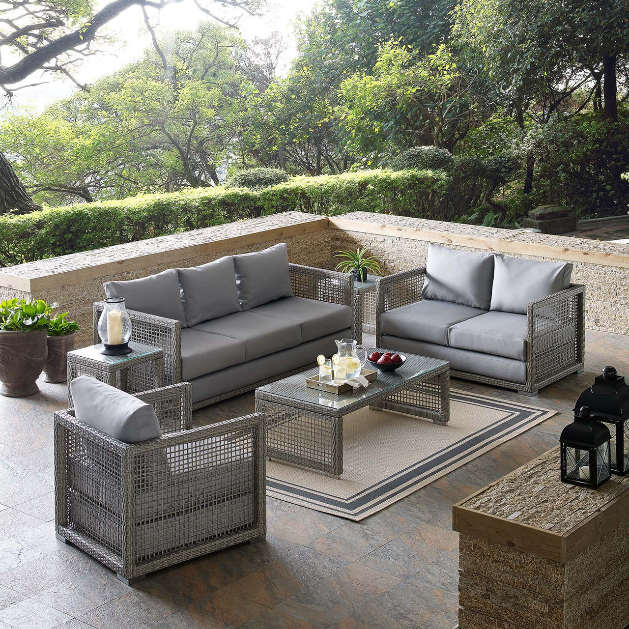Alma 6-Piece Alfresco Woven Lounging Set, Gray