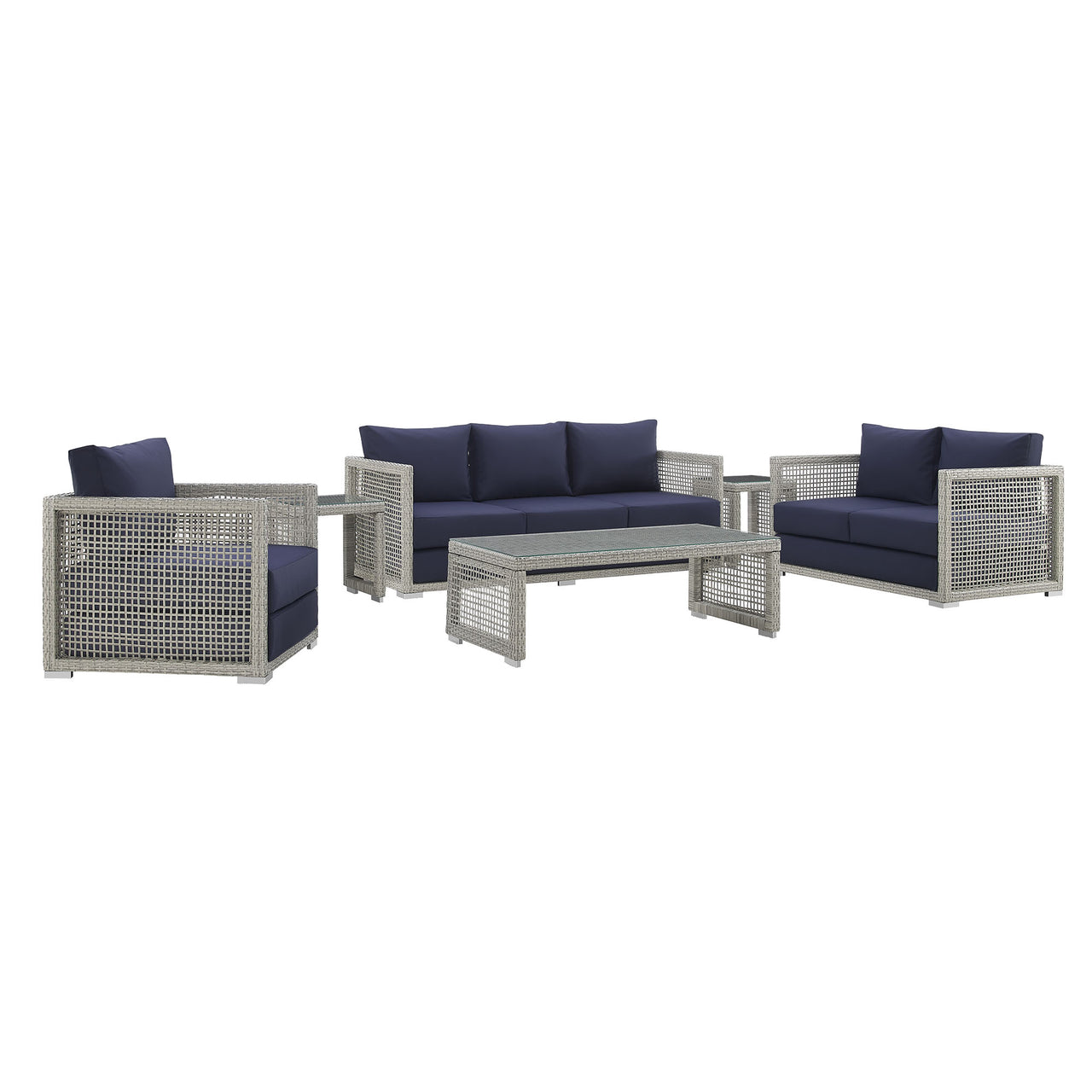 Alma 6-Piece Alfresco Woven Lounging Set, Gray & Navy