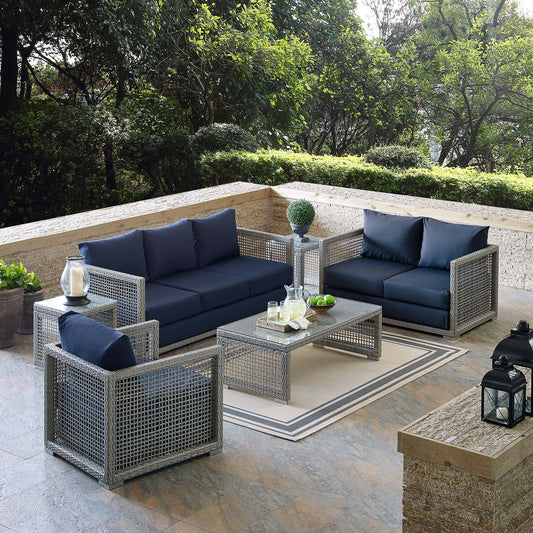 Alma 6-Piece Alfresco Woven Lounging Set, Gray & Navy