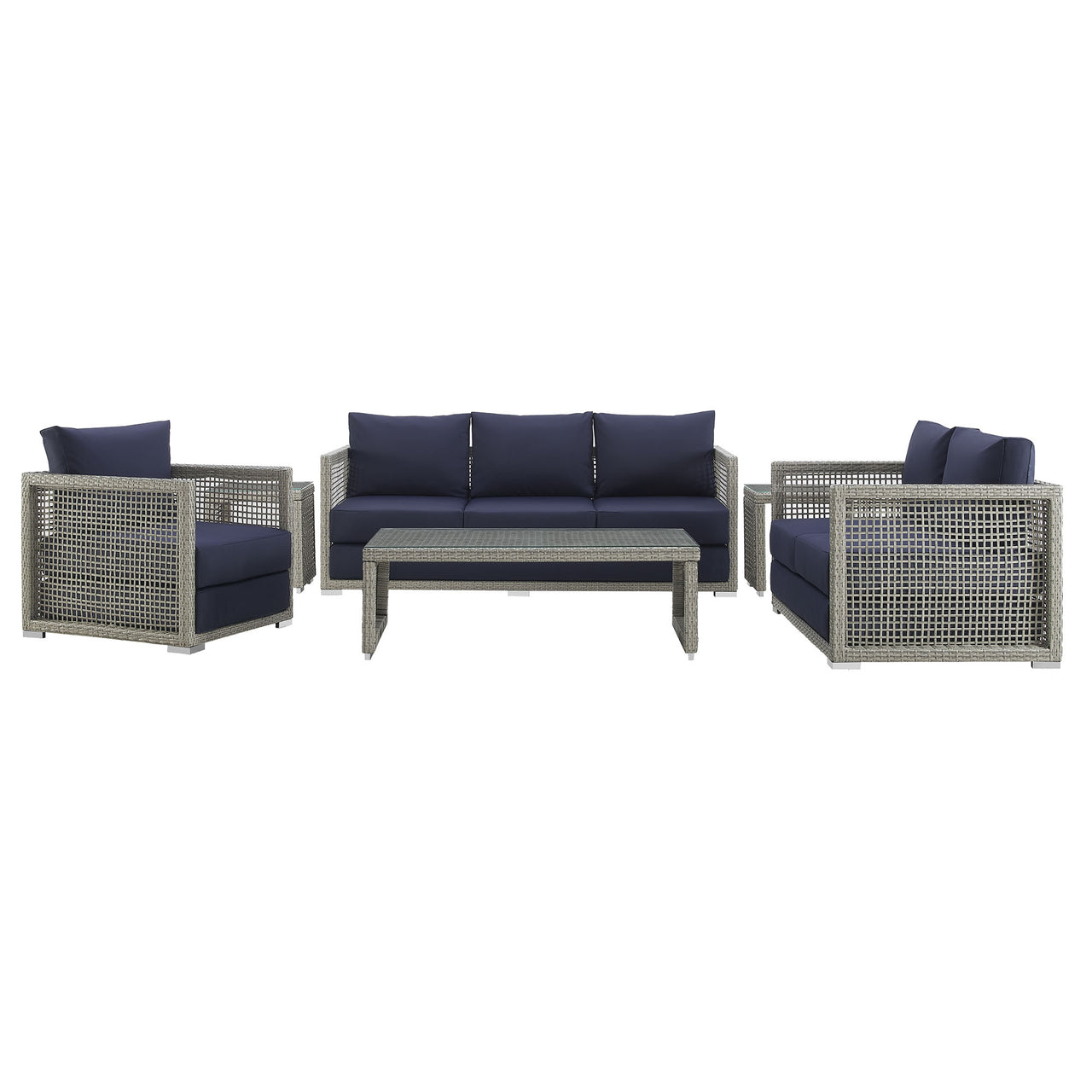 Alma 6-Piece Alfresco Woven Lounging Set, Gray & Navy