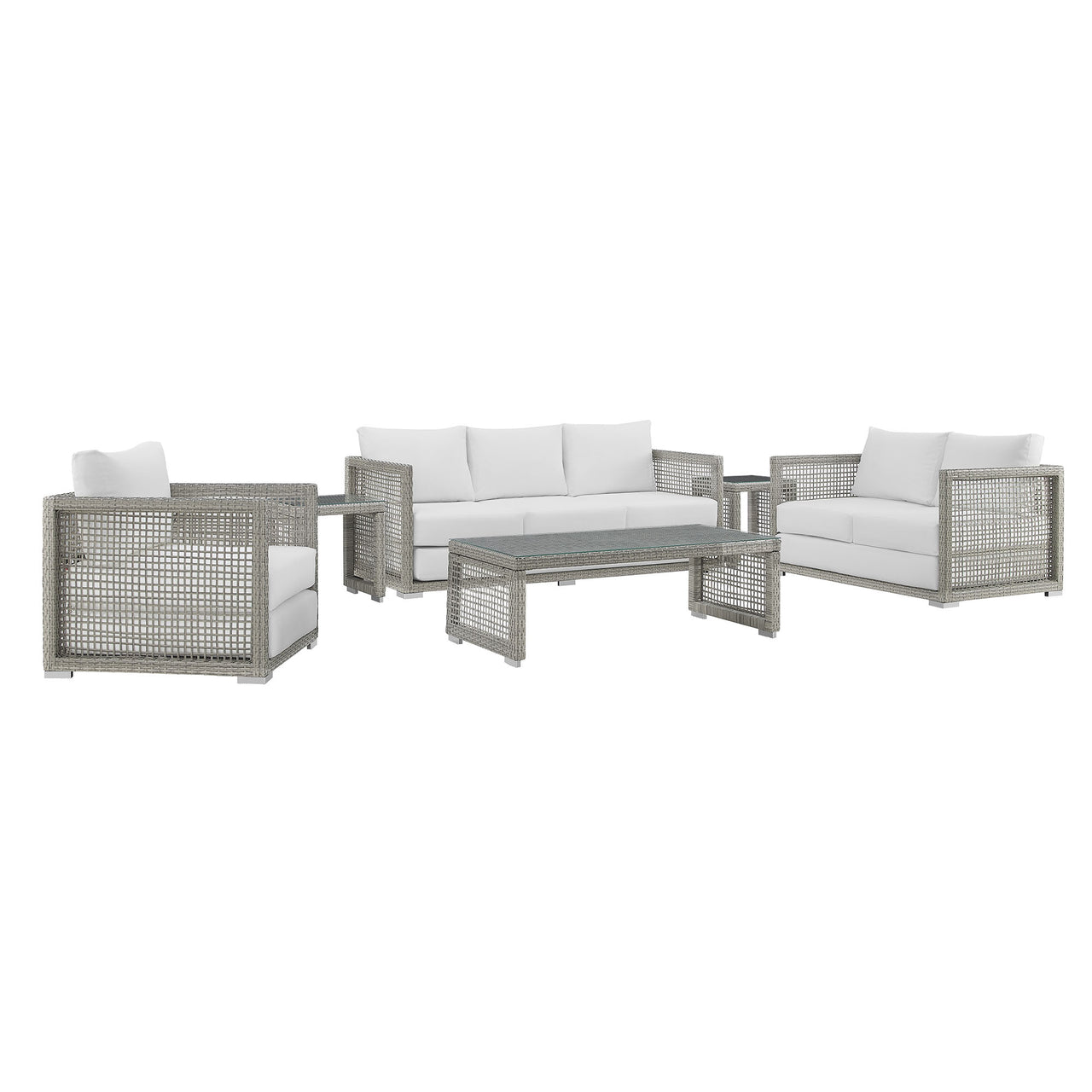Alma 6-Piece Alfresco Woven Lounging Set, Gray & White