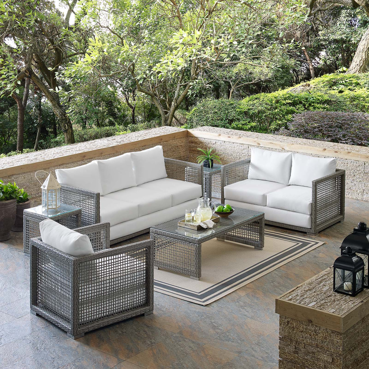 Alma 6-Piece Alfresco Woven Lounging Set, Gray & White