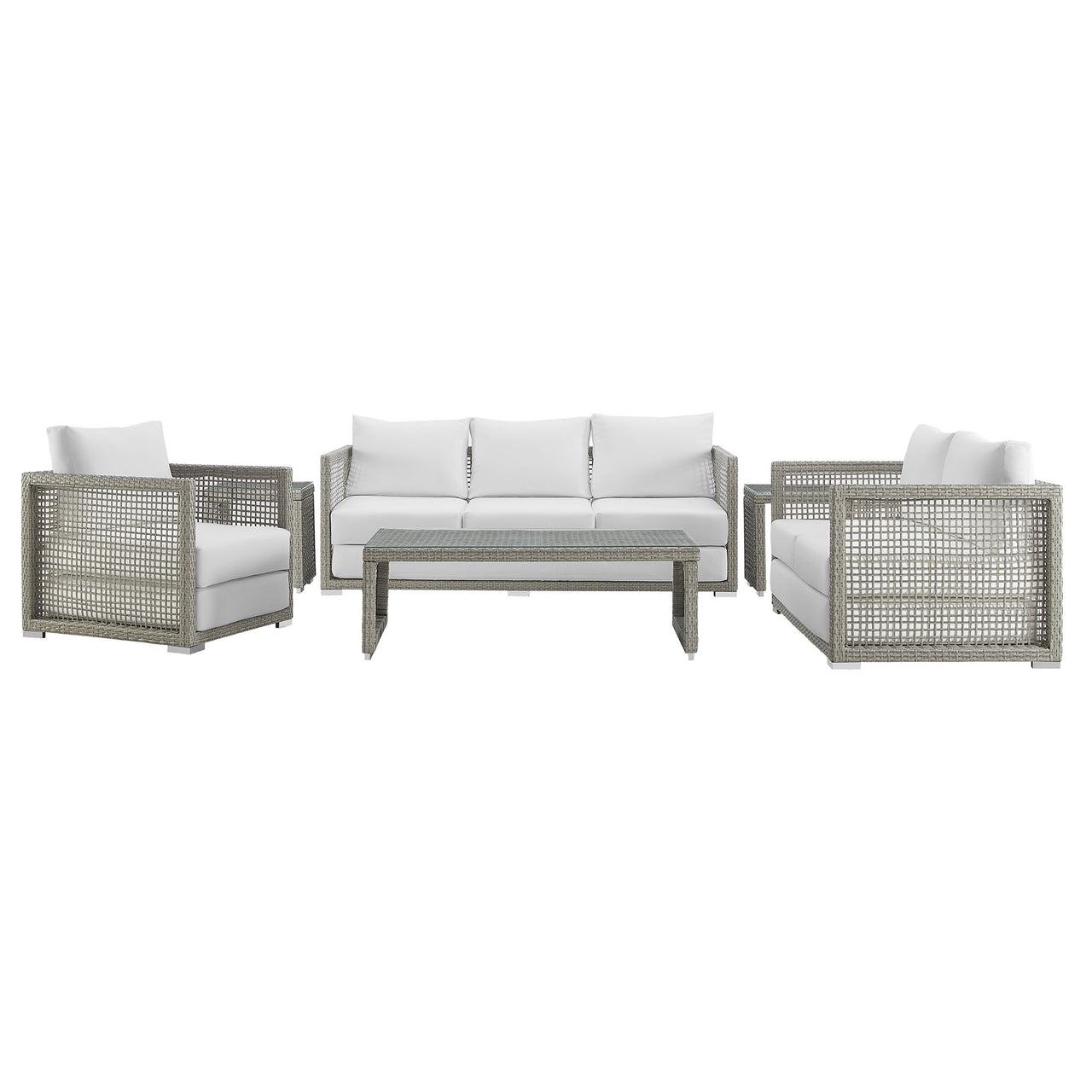 Alma 6-Piece Alfresco Woven Lounging Set, Gray & White